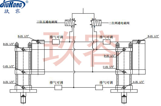 两台增压缸同步可调气路连接原理图