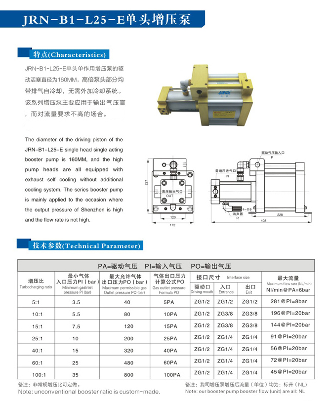 单头单作用气体增压泵产品型号选型规格参数资料