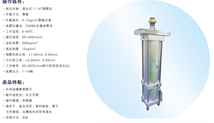 迷你倒装型气液增压缸操作条件