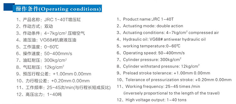 总行程可调气液增压缸操作条件